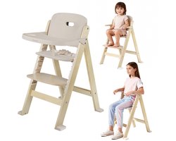 Lionelo Floris Kinderstoel 3in1 met kussens – Houten eetstoel, kinderstoel met voetensteun & stoel tot 40 kg – 4-traps verstelbare zitting en voetensteun – Afneembare tafel, veiligheidsharnas – Scandinavisch design, groeit mee met kind