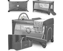 Lionelo Flower Campingbedje - 2in1 - Meegroeibed - Co-sleeper - LockGuard - draagtas - Reisbedje/Box - Praktische Zij-Ingang met Ritssluiting - Hoogwaardige Schuimmatras - Snel Opvouwsysteem - Multifunctionele Box en Reiswieg