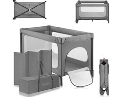 Lionelo Jasmin Easy Fold Reisbedje – 2 Hoogtes Matras T25 – Opvouwbaar in seconden – Inclusief Reistas – Gaaswanden – Zijdeur met Rits – 2 Wielen met Rem – Vanaf 0 tot 36 maanden – Stalen Frame – Easy Fold systeem