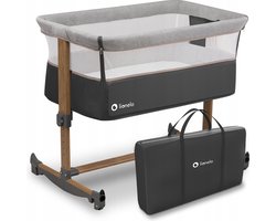 Lionelo Leonie – Bijzetbed – 3in1 Co-sleeper, wieg en vrijstaand bed – Schommelfunctie – Instelbare hellingshoek tegen reflux – 5-voudige hoogteverstelling – Comfortabel matras – Zijvak – Wielen – Transporttas