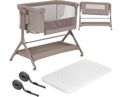 Lionelo Leonie Plus - Co-Sleeper 3 in 1 Wieg en Babybed – Kinderbed tot 9 kg – Hoogteverstelling in 6 Niveaus – Schommelfunctie – T25 Matras – Opbergmand – Wielen – Afneembare Hoezen