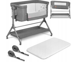 Lionelo Leonie Plus - Co-Sleeper 3 in 1 Wieg en Babybed – Kinderbed tot 9 kg – Hoogteverstelling in 6 Niveaus – Schommelfunctie – T25 Matras – Opbergmand – Wielen – Afneembare Hoezen