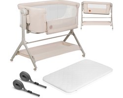 Lionelo Leonie Plus - Co-Sleeper 3 in 1 Wieg en Babybed – Kinderbed tot 9 kg – Hoogteverstelling in 6 Niveaus – Schommelfunctie – T25 Matras – Opbergmand – Wielen – Afneembare Hoezen