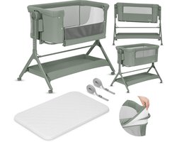Lionelo Leonie Plus Co-Sleeper 3in1 – Aanschuifbed, Wieg & Vrijstaand Babybed vanaf Geboorte – 6 Hoogtestanden – Horizontale Schommelfunctie – T25 Matras – Wielen – Opbergmand – Wasbare Hoezen