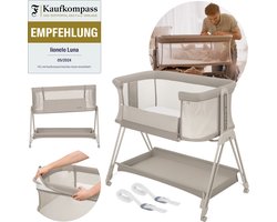 Lionelo Luna – 2-in-1 Babybedje & Co-Sleeper – Geboorte tot 9 kg – 7 Hoogtestanden – Kantelbaar Matras – Mesh Zijkanten – Wielen met Blokkade – Wasbare Hoes – Inclusief Opbergmand