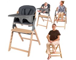 Lionelo Megan – Houten Kinderstoel / Eetstoel Baby – Meegroeistoel 3in1: van 6 mnd tot 110 kg – Verstelbare: Zitting Voetsteun & Tafel – 5-puntsgordel – Dienblad met siliconen inzet – Wasbaar Kussen – Antislipvoetjes – Baby Stoel