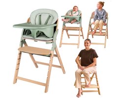 Lionelo Megan – Houten Kinderstoel / Eetstoel Baby – Meegroeistoel 3in1: van 6 mnd tot 110 kg – Verstelbare: Zitting Voetsteun & Tafel – 5-puntsgordel – Dienblad met siliconen inzet – Wasbaar Kussen – Antislipvoetjes – Baby Stoel