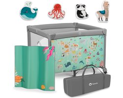 Lionelo Mille - Kinderbox - zintuiglijke mat - speelgoedset - draagtas - verrijdbare wielen - baby boxen - LockGuard
