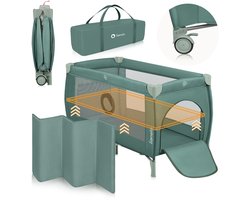 Lionelo Stefi Plus - Campingbedje 2in1 - Meegroeibed - Reisbedje en box voor kinderen tot 15 kg - Zijrtis - Hoogwaardige schuimmatras - Snel opvouwbaar