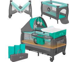 Lionelo Sven Plus 2in1 Meegroeibed & Campingbedje - 127x60 cm – Co-sleeper & Reisbed – Tot 15 kg – Inclusief commode, organizer, klamboe & interactief speelgoed – LockGuard systeem – 2 hoogtes verstelbaar – Snel inklapbaar & draagtas