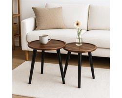 Liora Bijzettafel / Salontafel Set van 2 – Acaciahout & Grenen – Rond – Noir/Marron