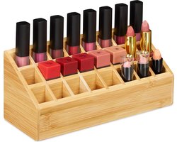 lippenstifthouder - 24 vakken - natuurlijk design - voor lipgloss en kwasten - 10 x 23 x 9 cm - natuur