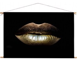 Lips Gold |Kuster Style | 120 x 80 CM | Wanddecoratie | Schilderij | Textielposter | Textieldoek