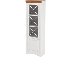 Lisa Vitrinekast met Glazen Deur, Houten Deur en Opberglades - Massief Grenenhout - 60 cm