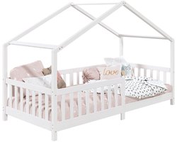 LISAN grenen huisbed met dak en uitvalbescherming 90 x 200 cm