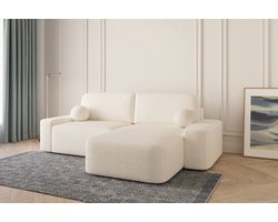 Lisbon Hoekbank - Slaapfunctie - Opbergruimte - L-Vorm - Bedstee - 260x88x170 cm - Bouclé - Wit (Anthology 1)