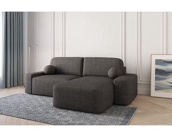 Lisbon Hoekbank - Slaapfunctie - Opbergruimte - L-Vorm - Bedstee - 260x88x170 cm - Bouclé - Zwart ( Anthology 19)