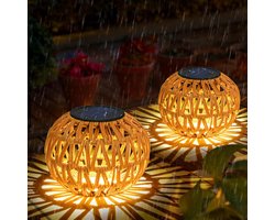 LISM-2 sets waterdichte solar buitenlampen, solar tafellampen Geschikt voor buiten | Handgeweven latten solar lampen, bohemian lampen, decoratieve solar lampen