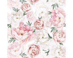 LISM-Aquarel bloemenbehang, zelfklevend en verwijderbaar, vintage pioenrozenbehang op rol, roze bloemen vinyl decoratief contactpapier, Geschikt voor doe-het-zelf decoratie van kasten en woonkamers, 44×300 cm.