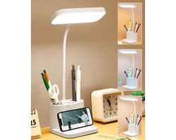 LISM-Bureaulamp, studielamp, kantoorlamp, aanraakbediening voor kleurtemperatuur en helderheid, oogvriendelijke lamp, 360° draaibaar, kan worden aangesloten op batterijen of netstroom.