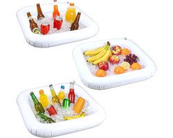 LISM-Driedelige opblaasbare ijsspiesjes, draagbare salade- en drankkoeler, Geschikt voor feestjes, barbecues, zwembaden en kamperen – 60 cm x 60 cm witte PVC buffettafel met afvoerplug.