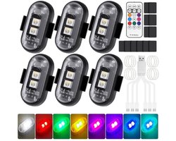 LISM-Een set van 6 draadloze LED-stroboscopen met 8 kleuren, inclusief afstandsbediening, USB-oplaadfunctie en antibotsingsfunctie, Geschikt voor auto's, motoren en vrachtwagens.