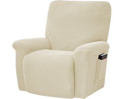 LISM-Eenpersoons relaxfauteuilhoes, jacquard geruite stretch relaxbankhoes, beige