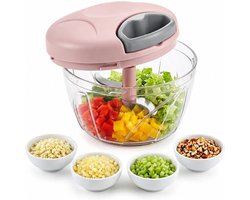 LISM-Handmatige keukenmachine met uittrekbare groente- en kruidenhakker, eenvoudig in gebruik, 3 messen, verwerkt snel gember en fruit.