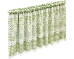LISM-Minimalistische stijl, rolgordijnen met roze rand en ruitpatroon, korte verduisterende rolgordijnen voor de keuken, groene kastgordijnen - 150 cm x 70 cm