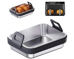 LISM-Ovenschaal van roestvrij staal Geschikt voor de airfryer, met siliconen handvat, BPA-vrij, hittebestendig en vaatwasmachinebestendig.