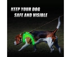 LISM-Verlicht hondentuigje, goed zichtbaar leidhondentuigje Geschikt voor veiligheid 's nachts, USB-oplaadbaar lichtgevend hondentuigje Geschikt voor nachtelijke wandelingen (groen, M-vormig).