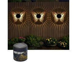 LISM-Waterdichte, op zonne-energie werkende metalen buitenwandlamp met mandala-projectie, warm LED-licht, tuindecoratie - vlinderstijl