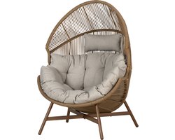 Lisomme Ayla Tuin Loungestoel - Poly Rattan - Loungestoel Buiten - Inclusief Zit- en Rugkussens - Beige