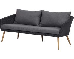 Lisomme Fien rotan tuinbank zwart - met Zitkussens - lounge - buiten - aluminium - terras - antraciet