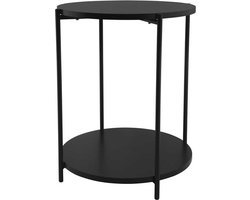 Lisomme Lina Houten Bijzettafel - Rond - 2 Niveaus - Metalen Poten - Smal Rodn Tafeltje - Woonkamer - Zwart - Ø 40 x 50 cm