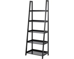 Lisomme Livia Wandkast Zwart - Hout - met 5 Niveaus - Boekenkast - Open Kast - Hoog - Modern - 63 x 40 x 180 cm