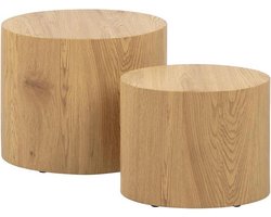 Lisomme Rosanne Set van 2 Salontafels - Hout - Ronde Tafeltjes - Scandinavisch - Bijzettafels - Woonkamer - Naturel Houtkleur