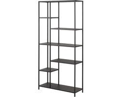 Lisomme Roy Boekenkast Zwart - Metaal - Industrieel - Open Kast met Vakken - Wandkast - Asymmetrisch - 79,5 x 30 x 165 cm