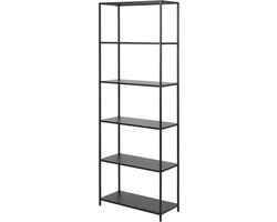 Lisomme Roy Open Kast Zwart - Metaal - Industriële Wandkast - met 5 Vakken - Boekenkast - Woonkamer - 69,5 x 30 x 185 cm