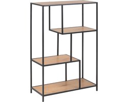 Lisomme Vic Boekenkast Naturel - Metaal en Hout - Industrieel - Open Kast met Planken - Asymmetrische Indeling - 77 x 35 x 144 cm