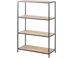 Lisomme Vic Staande Boekenkast Naturel - Hout - met Zwart Metalen Frame - 4 Planken - Industrieel - Wandkast - 77 x 35 x 114 cm