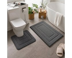 LitaLente Badmattenset (2-delig) – Badmat 50x80 cm & Toiletmat met U-uitsparing 40x50 cm – Zachte Microvezel – Antislip & Absorberend – Machinewasbaar – Antraciet