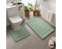 LitaLente Badmattenset (2-delig) – Badmat 50x80 cm & Toiletmat met U-uitsparing 40x50 cm – Zachte Microvezel – Antislip & Absorberend – Machinewasbaar – Groen