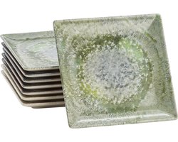 Lite-Body Hermes gebaksbordjes - Set van 8 stuks - 16 cm - Groen reliëf
