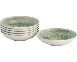 Lite-Body Hermes Pastabord - Set van 6 stuks - Ø21 cm - Stoneware - Groen reliëf