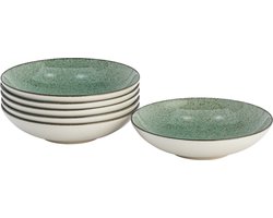 Lite-Body Hermes Pastabord - Set van 6 stuks - Ø21 cm - Stoneware - Mintgroen spikkel