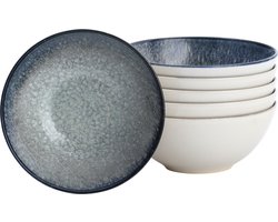 Lite-Body - Kom 500 ml - Set van 6 - Rond Stoneware - Groen Blauw Grijs