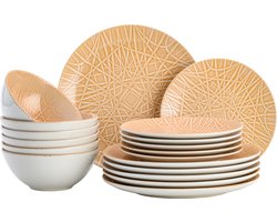Lite-Body Lite-Body Serviesset Hermes -Bamboo Terra - 6 persoons - 18 delig - Bordenset - Ontbijtborden - Dinerborden - Kommen - Servies - Vaatwasser-, en Magnetronbestendig - Chic en Trendy