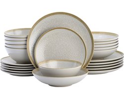 Lite-Body Serviesset - Beige Wit - 6 persoons - 24 delig - Bordenset - Ontbijtborden - Dinerborden - Diepe borden - Kommen - Servies - Vaatwasser en Magnetronbestendig - Chic en Trendy