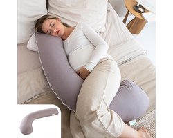 Litollo® Zwangerschapskussen (J-vorm) - Zijslaapkussen - Voedingskussen - Lichaamskussen - Body pillow - 145cm - Afneembare hoes - Grijs